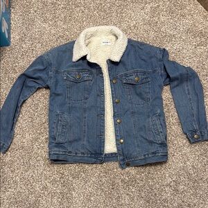 For The Republic Blue and White Jean Jacket with Sherpa Lining